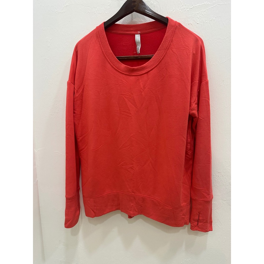 Athleta Coaster Luxe Sweatshirt Coral Red Thumbhole Pullover Women Large